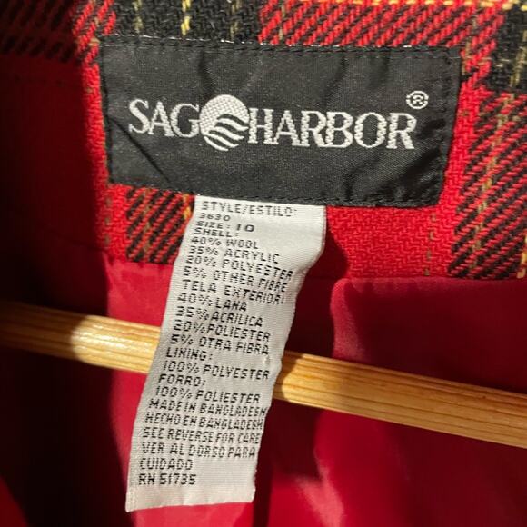 Vintage 80s/90 Red Plaid Wool Blend Blazer Velvet Collar Women's 10/Medium - Picture 2 of 3